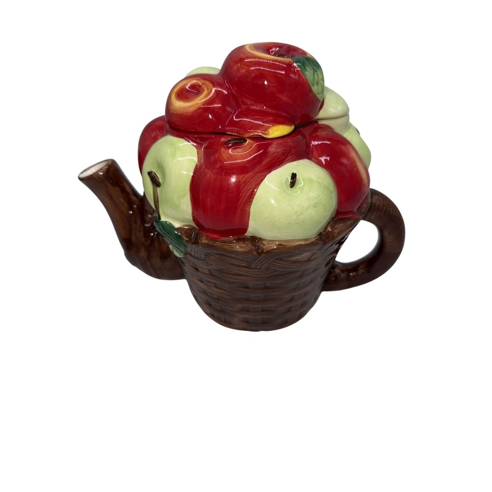 Decorative Apples In A Basket Teapot, 7" Tall, Made in China